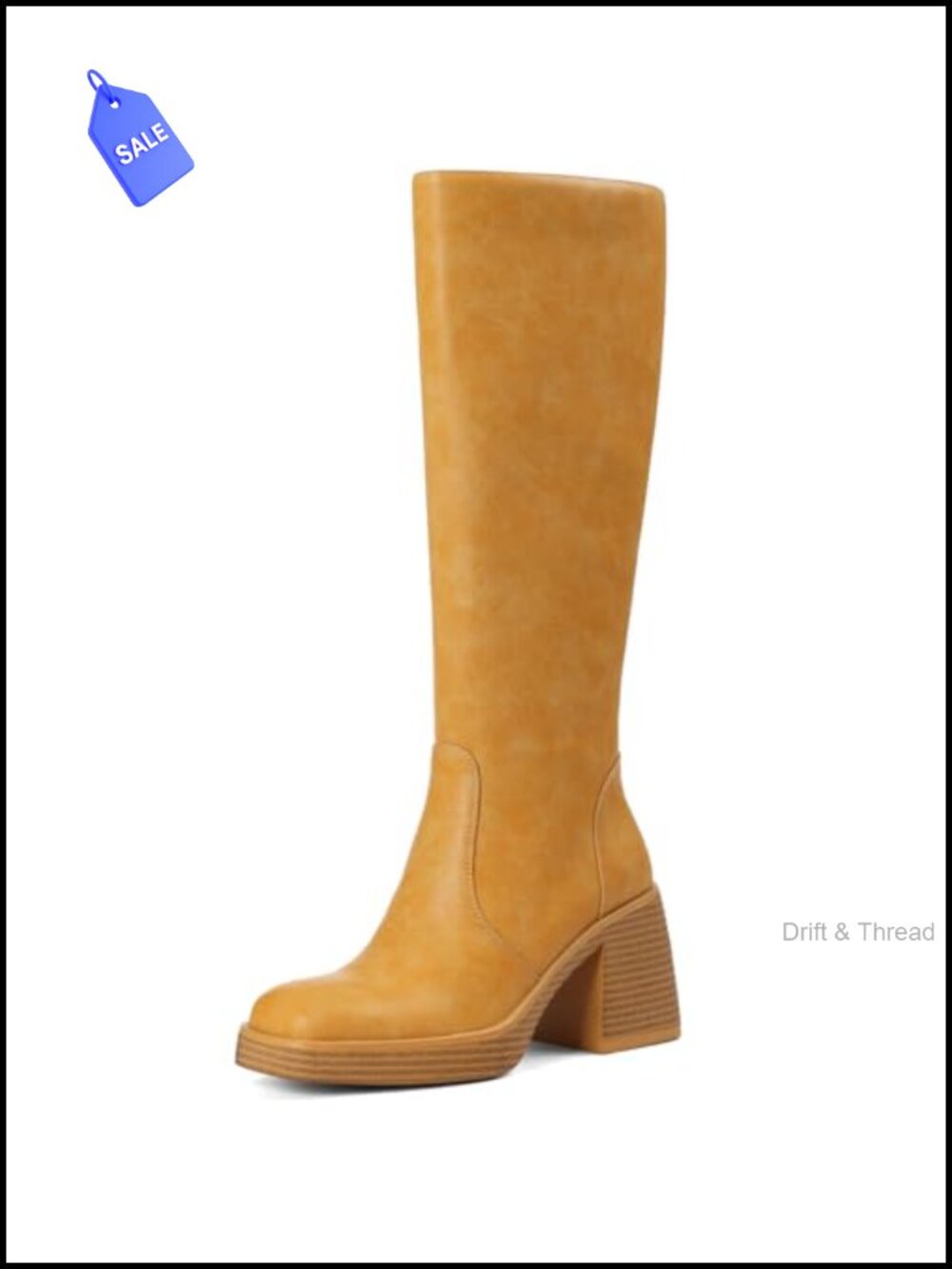 Womens Knee High Platform Boots Chunky Heel Square Toe Wide Calf